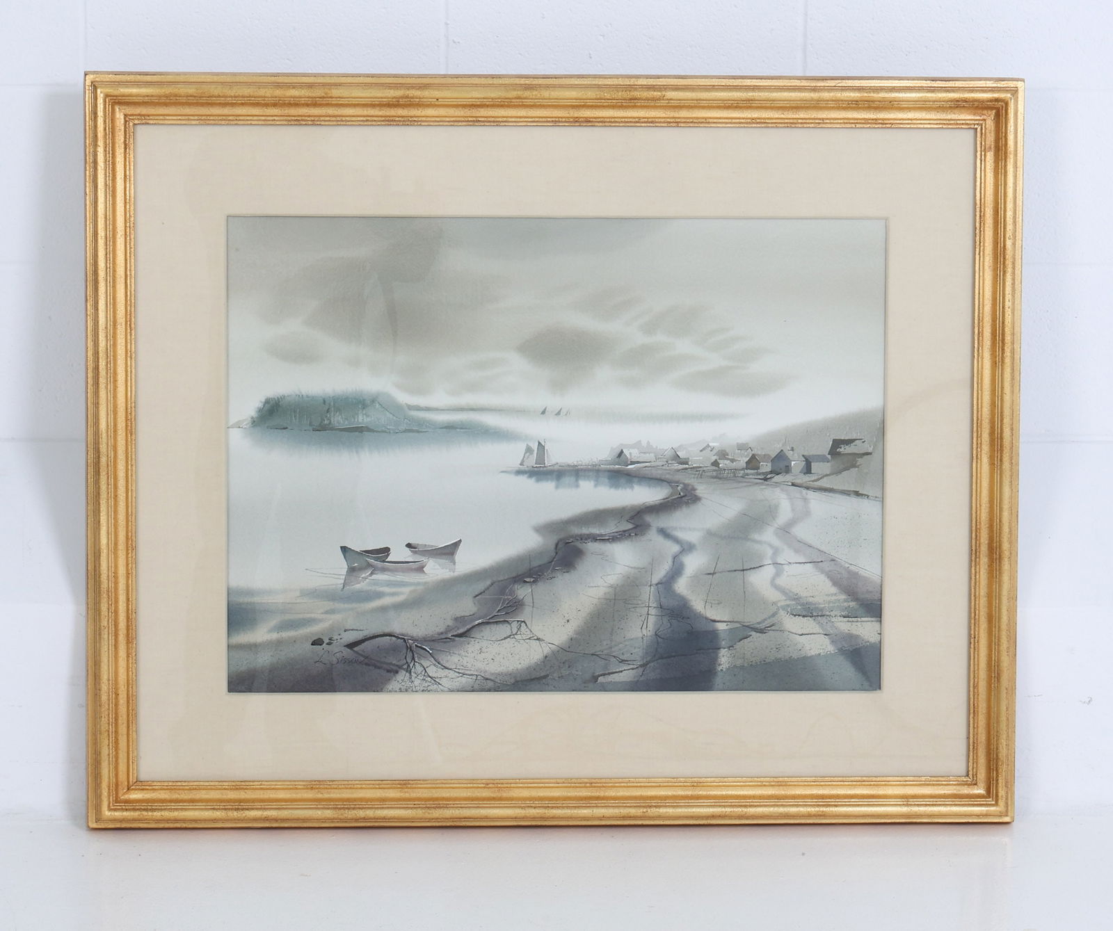 LAURENCE SISSON (1928-2015) WATERCOLOR: Signed "L. Sisson" Bottom left side. Dimensions: (Frame) H 33" x W 41" x (Sight) H 20.75" x W 28.75" Condition: Minor rubs and scuffs to frame, Wear consistent with age and display. Buckling to surfac