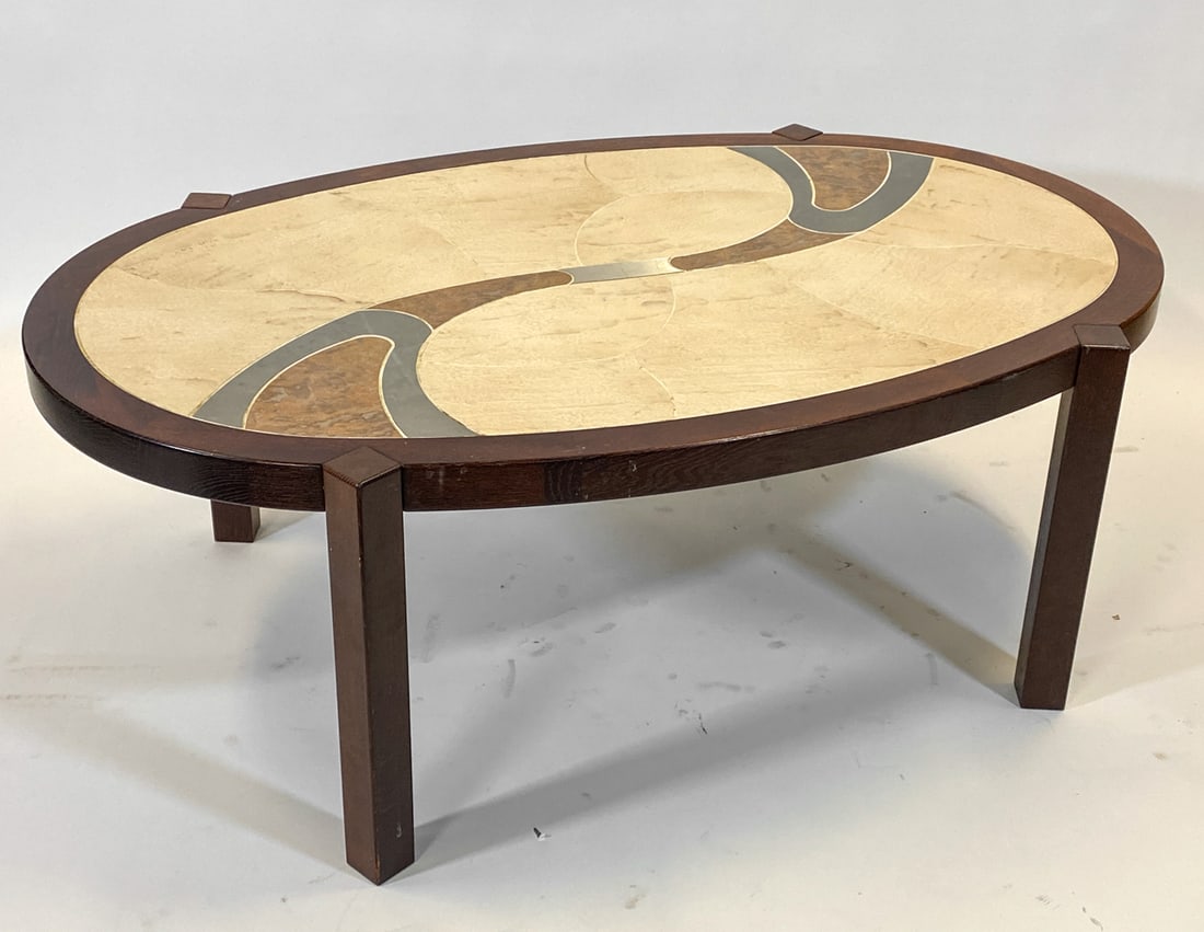 TUE POULSEN FOR HASLEV OAK & CERAMIC COFFEE TABLE (1 of 1)