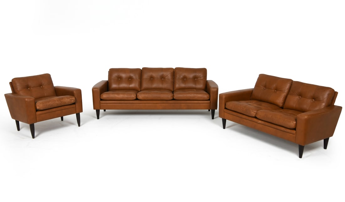 STYLE OF SKIPPER DANISH LEATHER SOFA SUITE C.1970S (1 of 1)