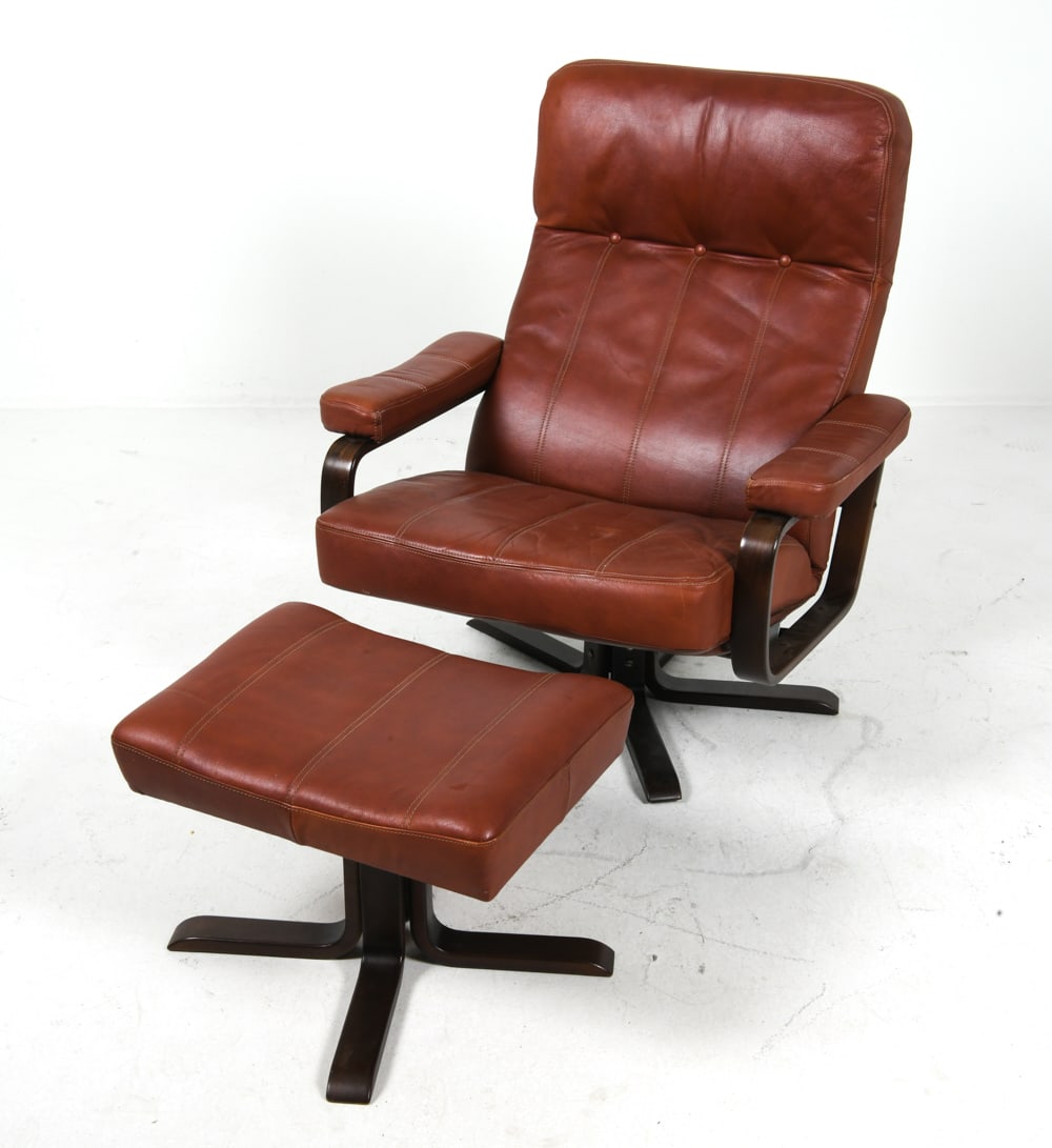 ATTR SKIPPER DANISH LEATHER LOUNGE CHAIR & OTTOMAN (1 of 1)