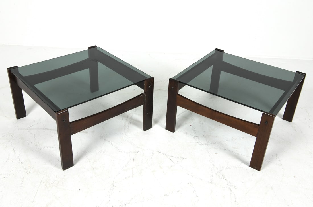 PAIR WESTNOFA STYLE BEECH & GLASS TABLES C. 1970S (1 of 1)