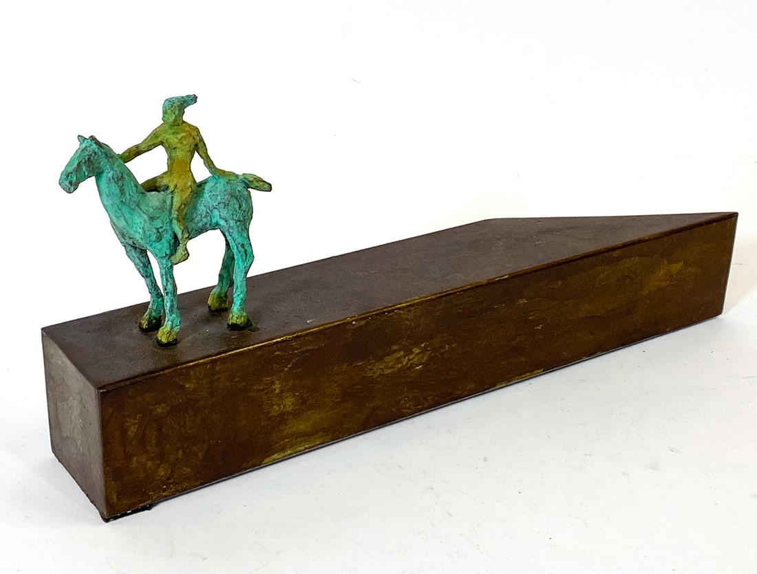 BRUTALIST BRONZE & IRON HORSE RIDER SCULPTURE (1 of 1)
