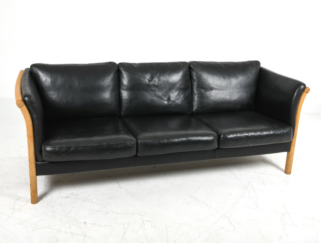 STOUBY DANISH BEECH & LEATHER SOFA C. 1970S (1 of 1)