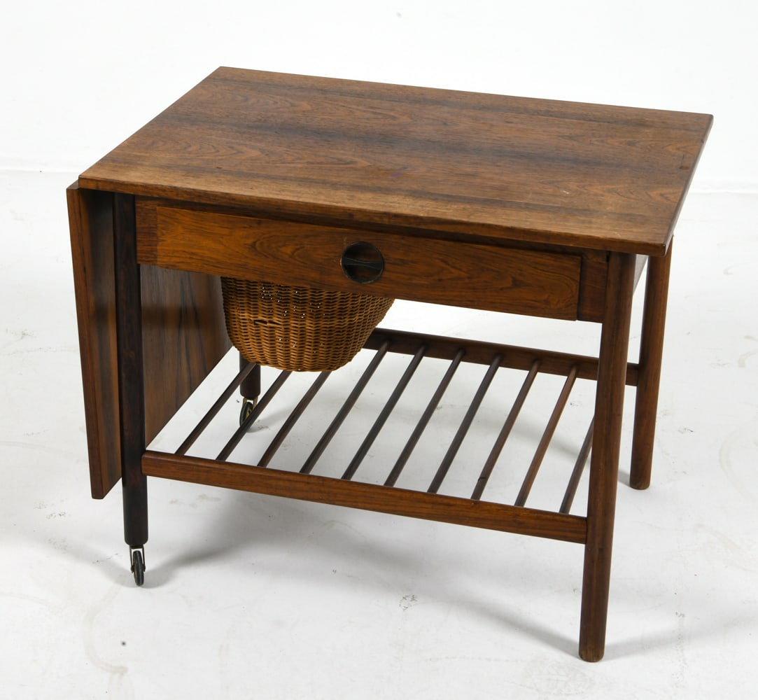 STYLE OF WEGNER DANISH ROSEWOOD SEWING TABLE 1960S (1 of 1)