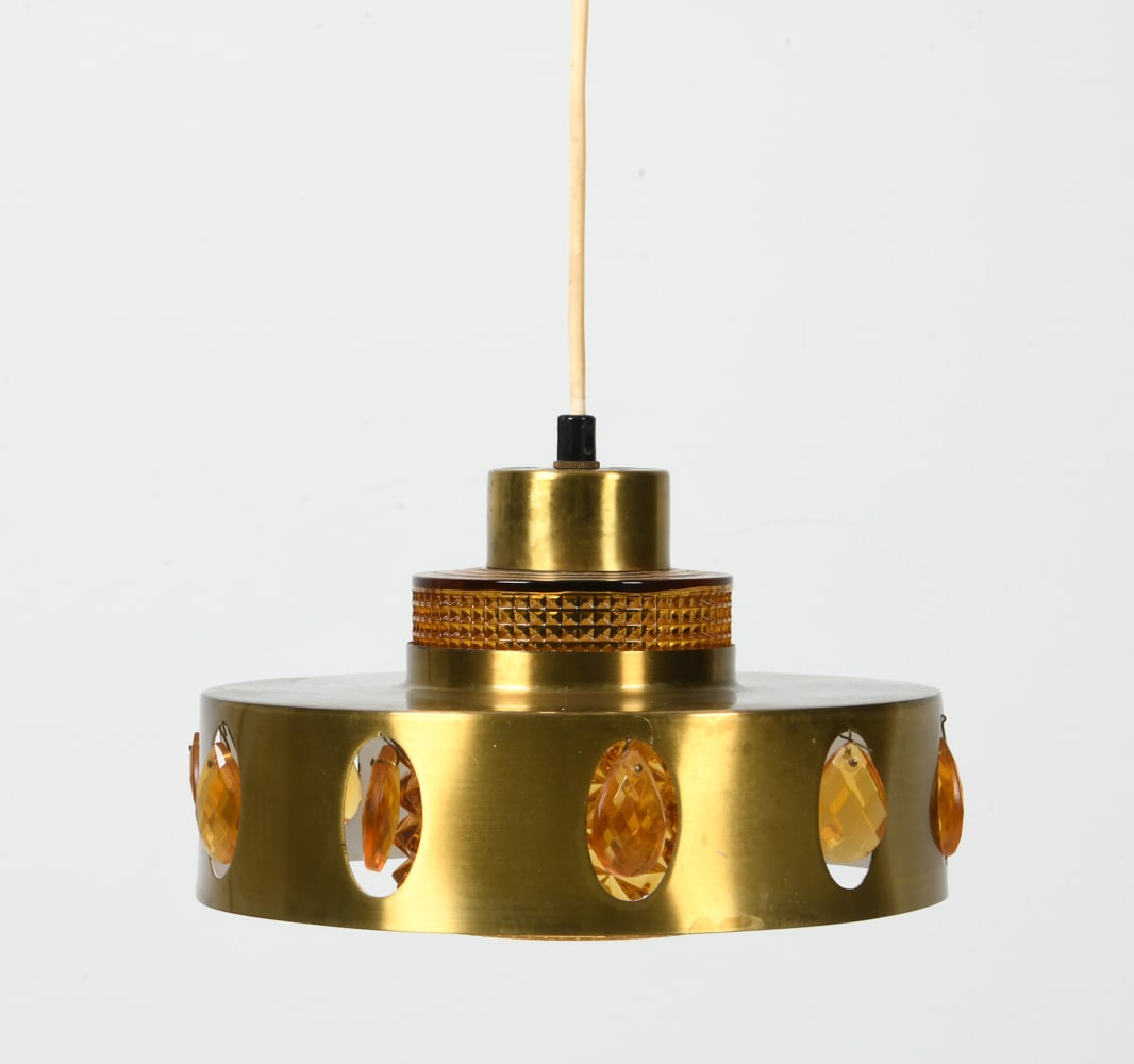 DANISH BRASS & GLASS PENDANT LIGHT C. 1970S (1 of 1)