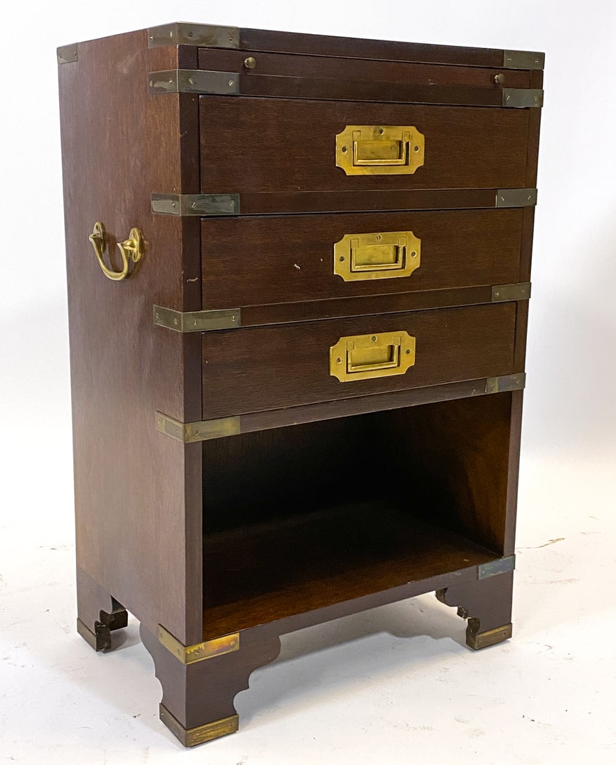 ENGLISH CAMPAIGN STYLE NIGHSTAND CHEST C. 1970S (1 of 1)
