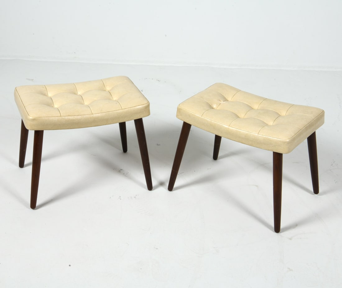 PAIR STYLE OF MADSEN & SCHUBELL LEATHER OTTOMANS (1 of 1)