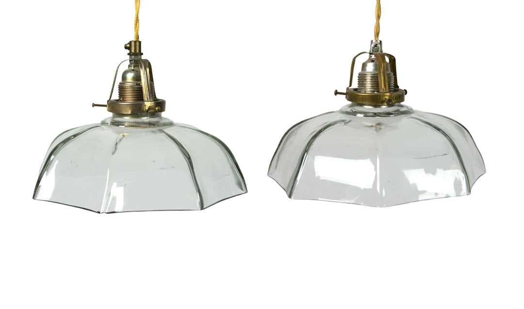 PAIR SCANDINAVIAN GLASS PENDANT LIGHTS (1 of 1)