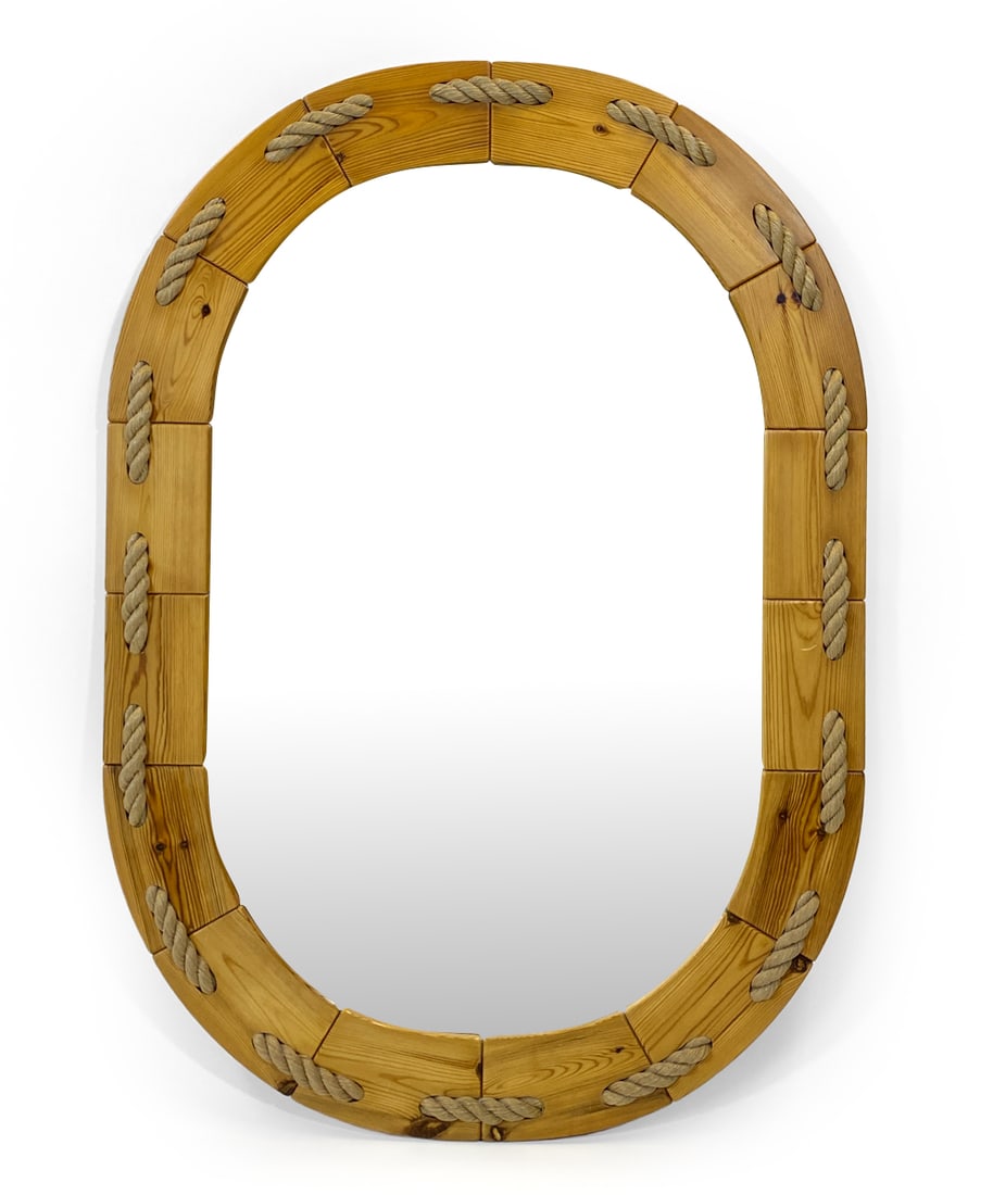 SWEDISH PINE & ROPE WALL MIRROR C. 1970S (1 of 1)