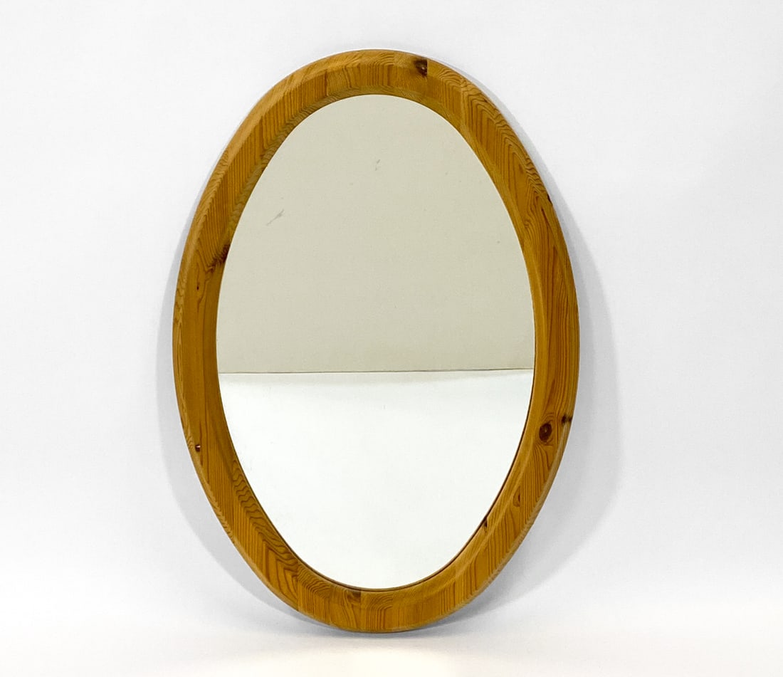SWEDISH PINE OVAL WALL MIRROR C. 1970S (1 of 1)
