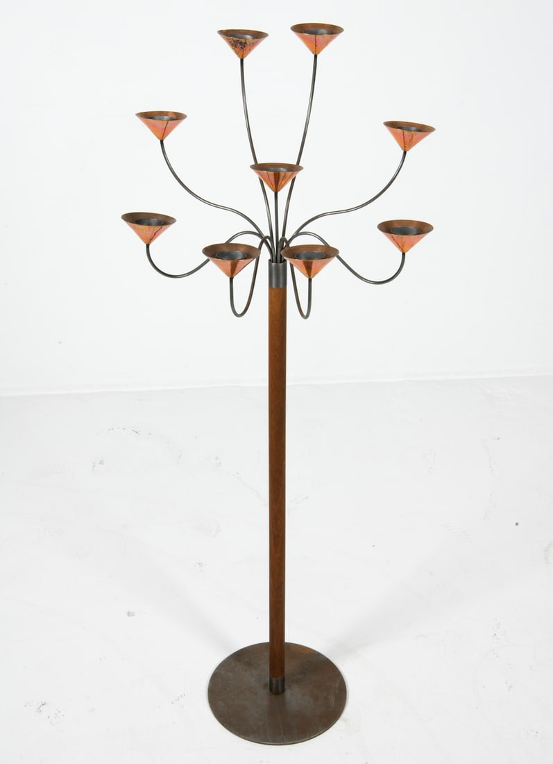 POLISH TEAK & COPPER STANDING CANDLEHOLDER (1 of 12)