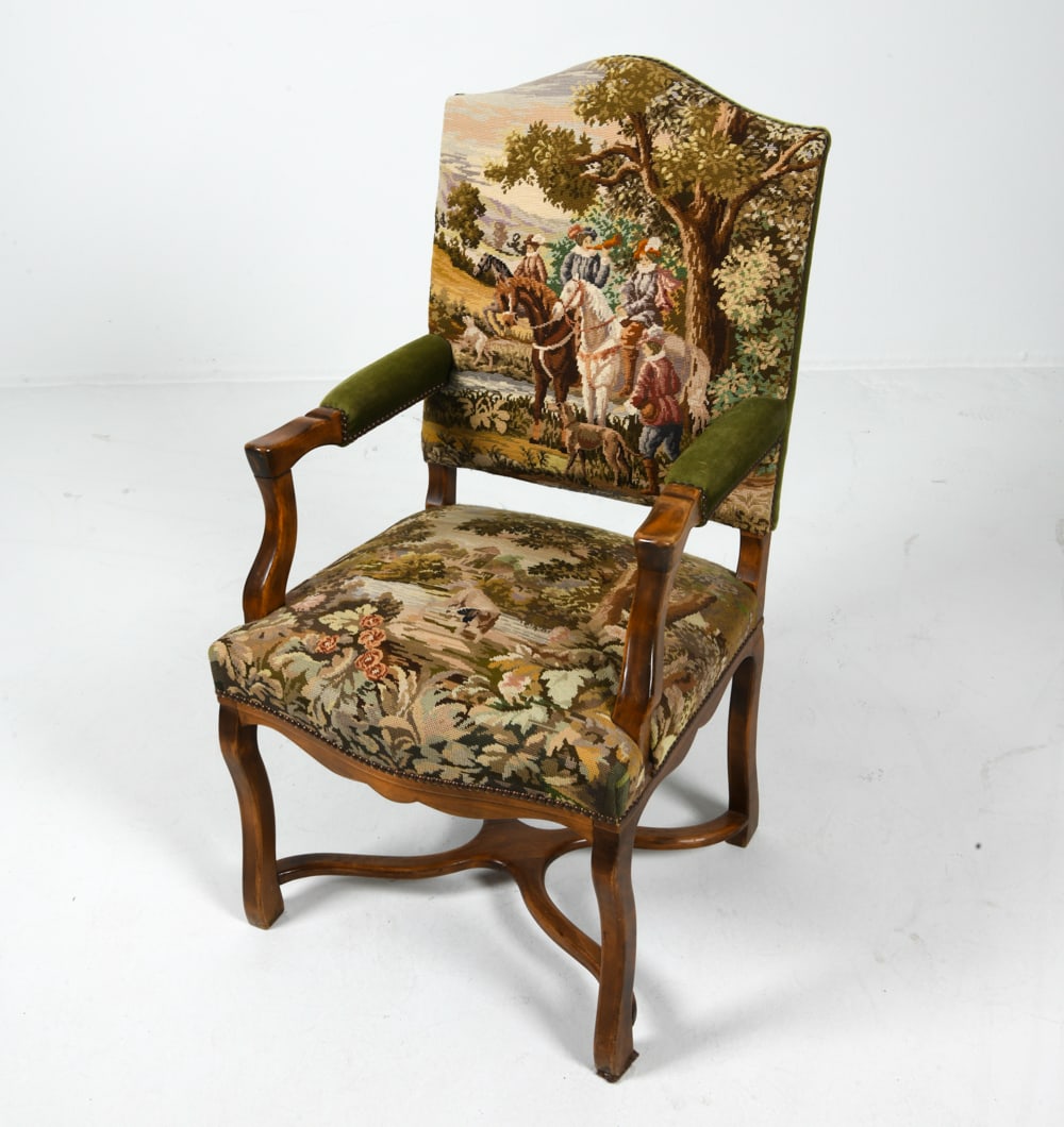 FRENCH LOUIS XV STYLE NEEDLEWORK ARMCHAIR (1 of 20)