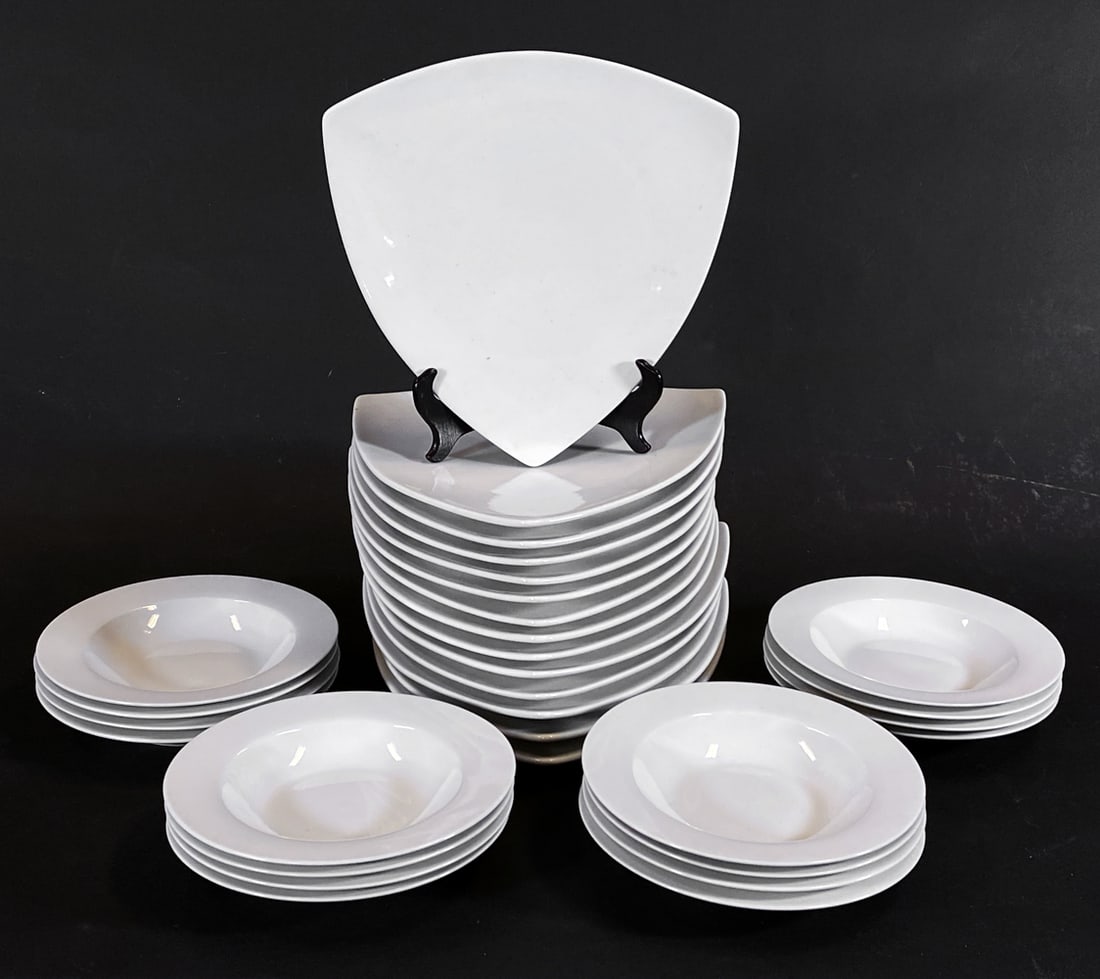 DANISH CERAMIC PLATE & BOWL GROUPING: Includes (31) pieces. Apparently unmarked. Dimensions: Large Plates Dia. 12". Condition: Few small chips. Wear consistent with age and use.