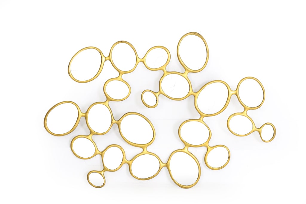 HUBERT LE GALL (FRENCH, B. 1961) SCULPTURAL MIRROR: Gold leaf gilded bronze sculptural framed mirror featuring individual round mirror sections. Signed Le Gall and numbered 3/25 on backside. "Miroir dit Mulus" designed by Hubert Le Gall, circa 2001. Di