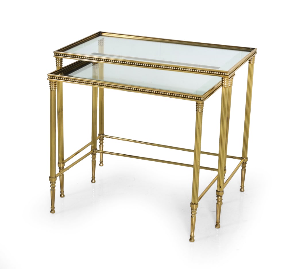 VINTAGE ITALIAN REGENCY STYLE BRASS NESTING TABLES (1 of 17)