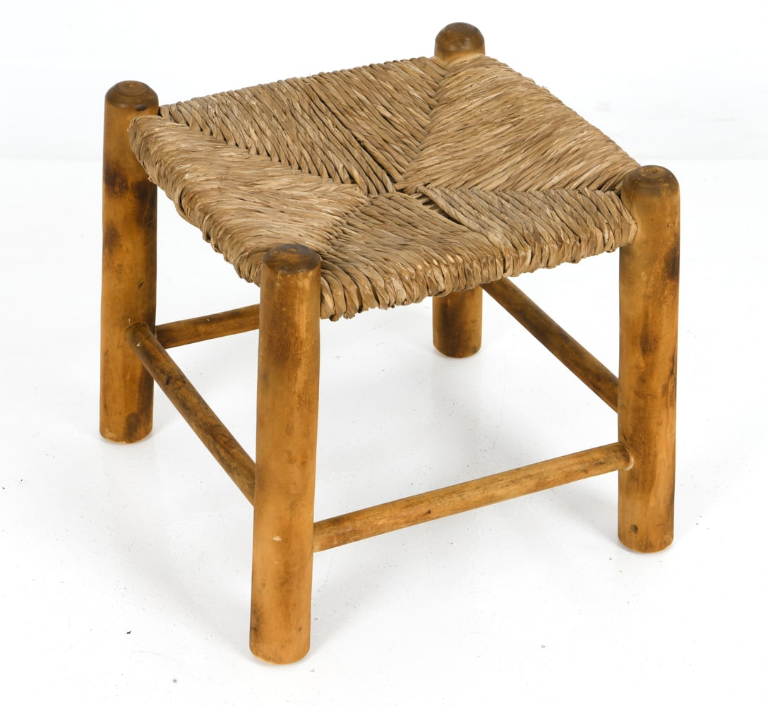 DUTCH OAK & RUSH STOOL C. 1940S (1 of 11)