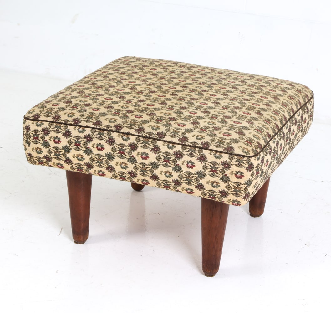 CZECH OAK UPHOLSTERED OTTOMAN C. 1950S (1 of 13)