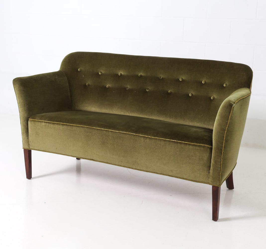 STYLE OF SLAGELSE DANISH MOHAIR SOFA C. 1940S (1 of 16)