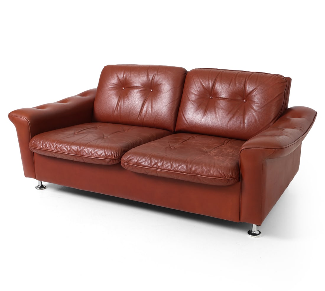 DE SEDE STYLE SWISS LEATHER LOVESEAT C. 1960S (1 of 20)