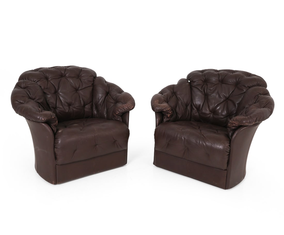 PAIR SCANDINAVIAN LEATHER EASY CHAIRS 1960S (1 of 15)