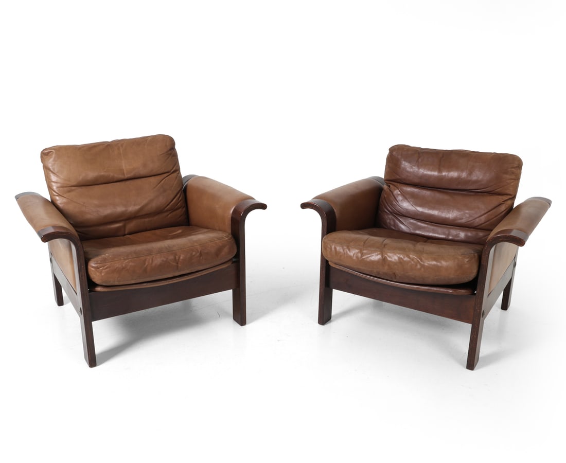 PAIR GEORG THAMS DANISH LEATHER LOUNGE CHAIRS (1 of 15)