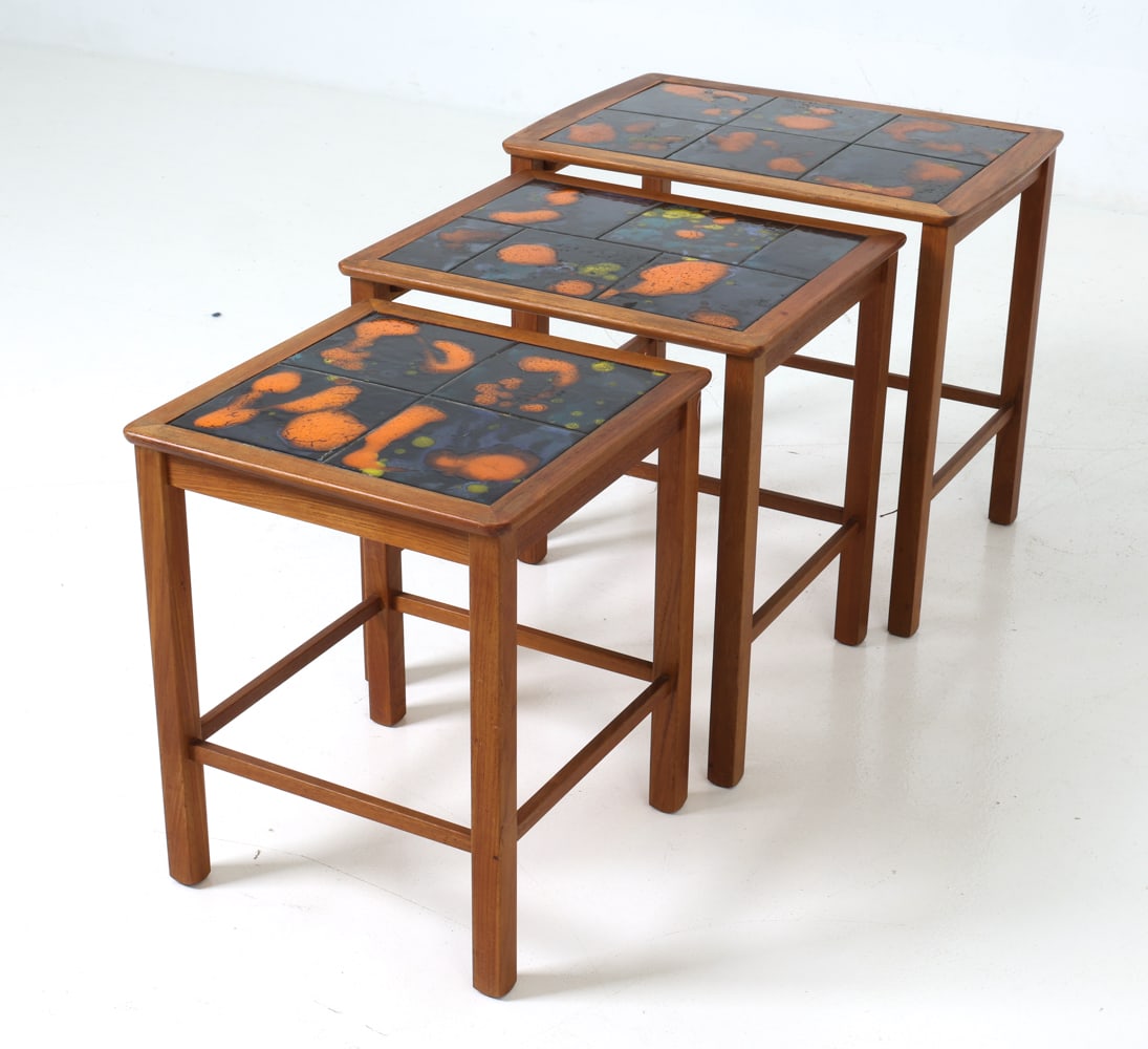 (3) DANISH TEAK & TILE NESTING TABLES 1960S (1 of 18)