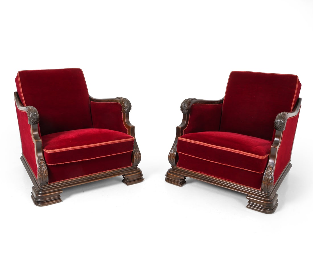 PAIR DECO STYLE DANISH MOHAIR ARMCHAIRS C.1940S (1 of 20)