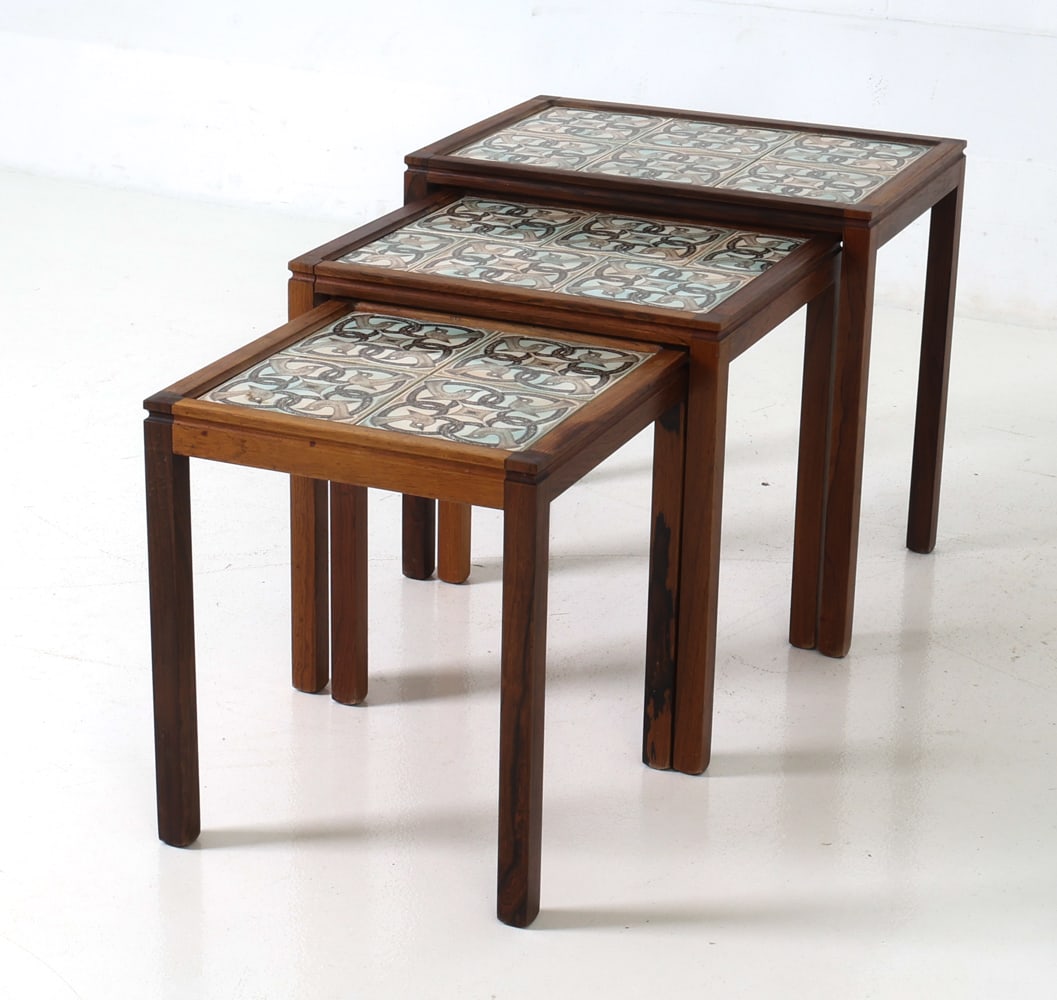 (3) WILLY RYOMGARD ROSEWOOD & TILE NESTING TABLES (1 of 13)