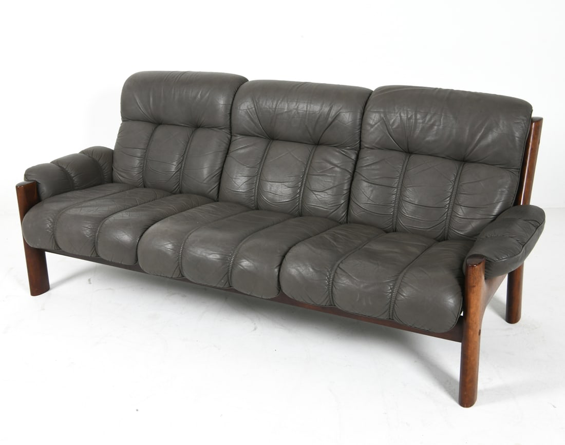 EKORNES "MONTANA" OAK & LEATHER SOFA C. 1970S (1 of 1)