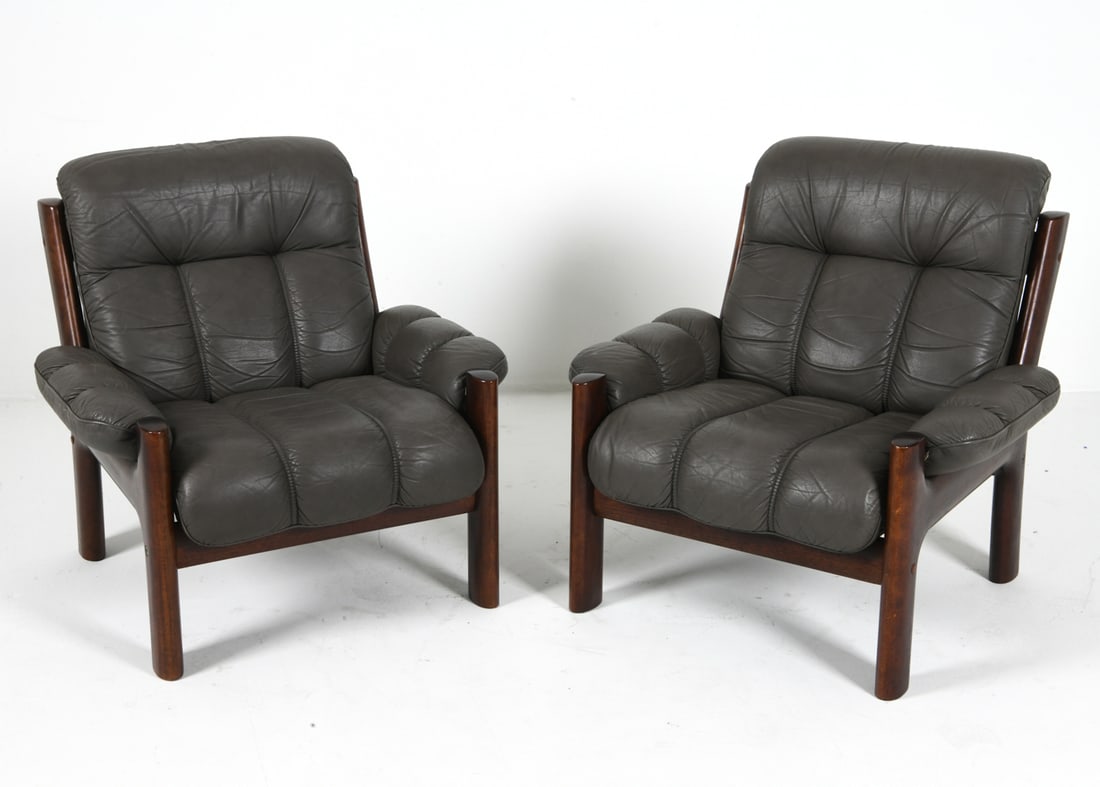 PAIR EKORNES "MONTANA" LEATHER LOUNGE CHAIRS 1970S (1 of 1)