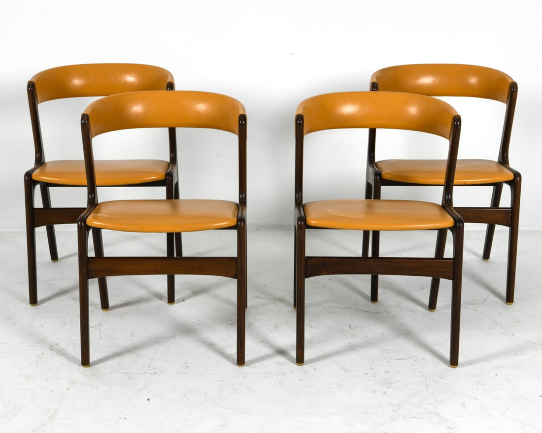 (4) KAI KRISTIANSEN "FIRE" LEATHER & TEAK CHAIRS (1 of 1)