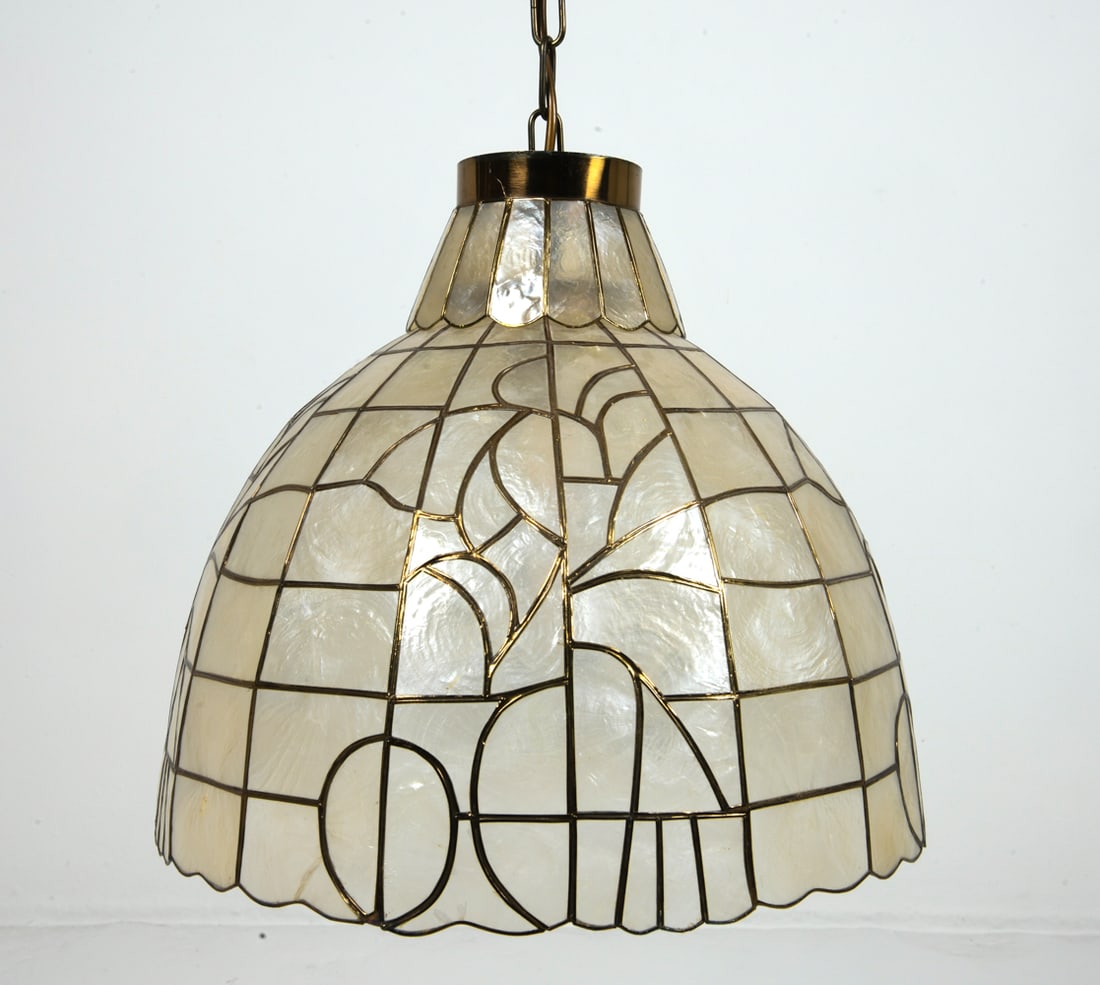 CAPIZ SHELL PENDANT LIGHT C. 1970S - 7