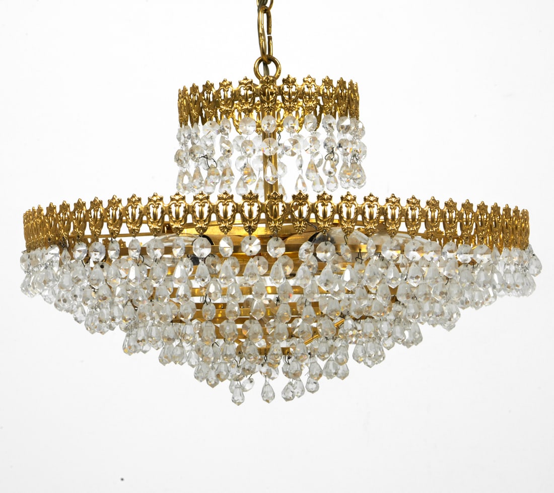 SCANDINAVIAN BRASS & GLASS CHANDELIER C. 1970S (1 of 1)