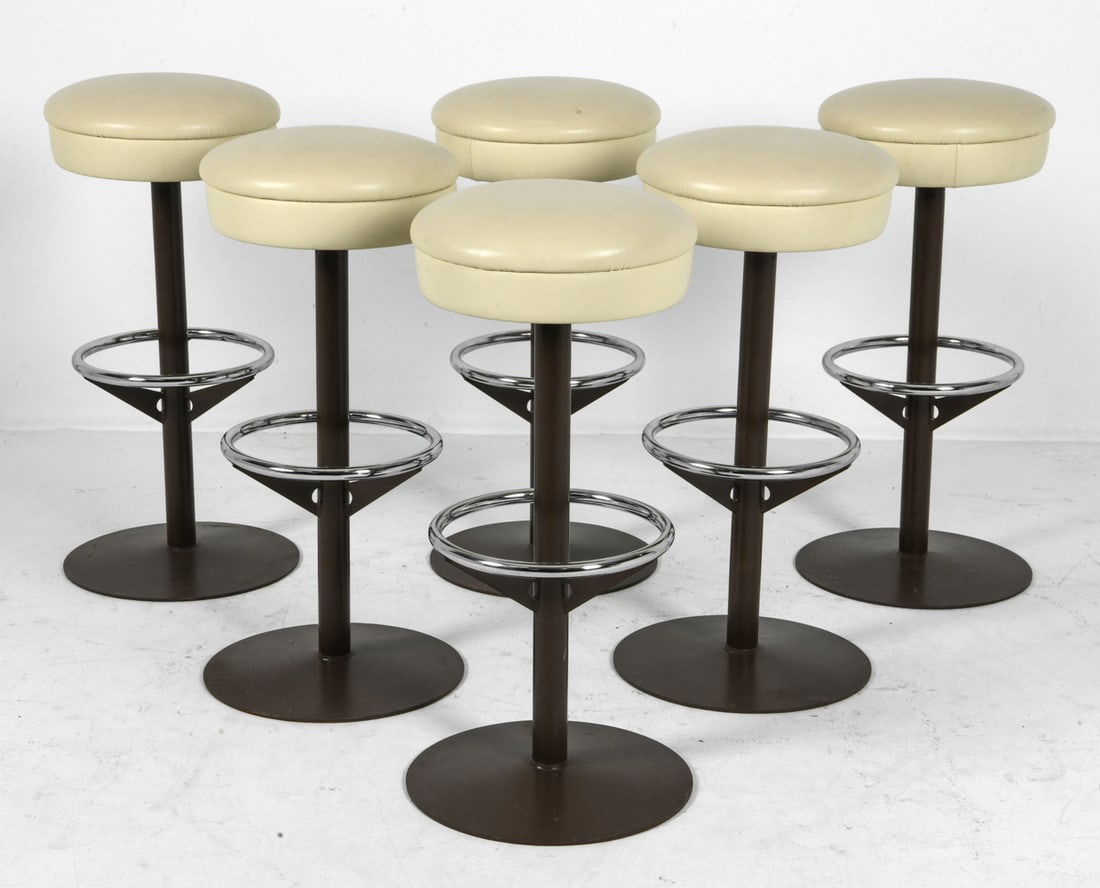 (6) SKAN-DISK DANISH LEATHER & CHROME BAR STOOLS (1 of 1)