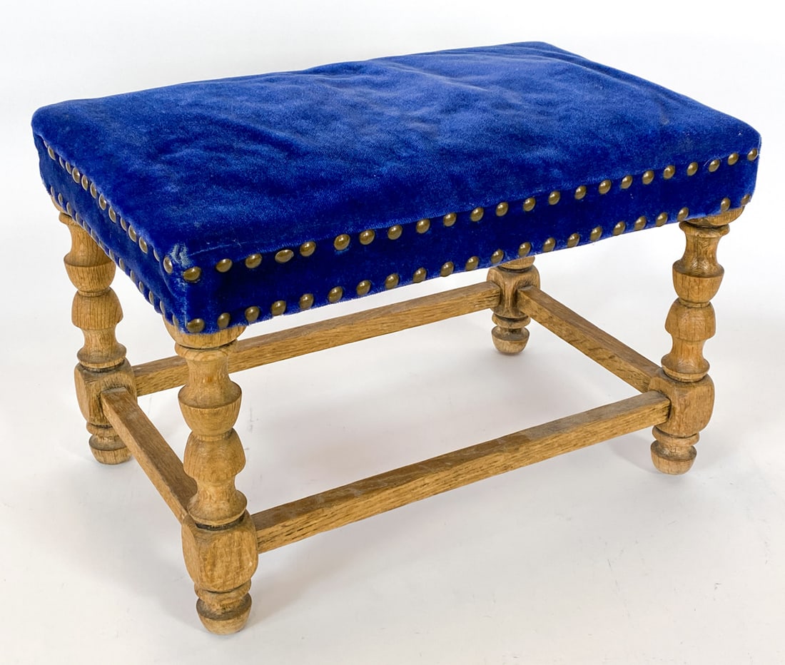 SCANDINAVIAN OAK & VELOUR OTTOMAN C. 1970S (1 of 1)