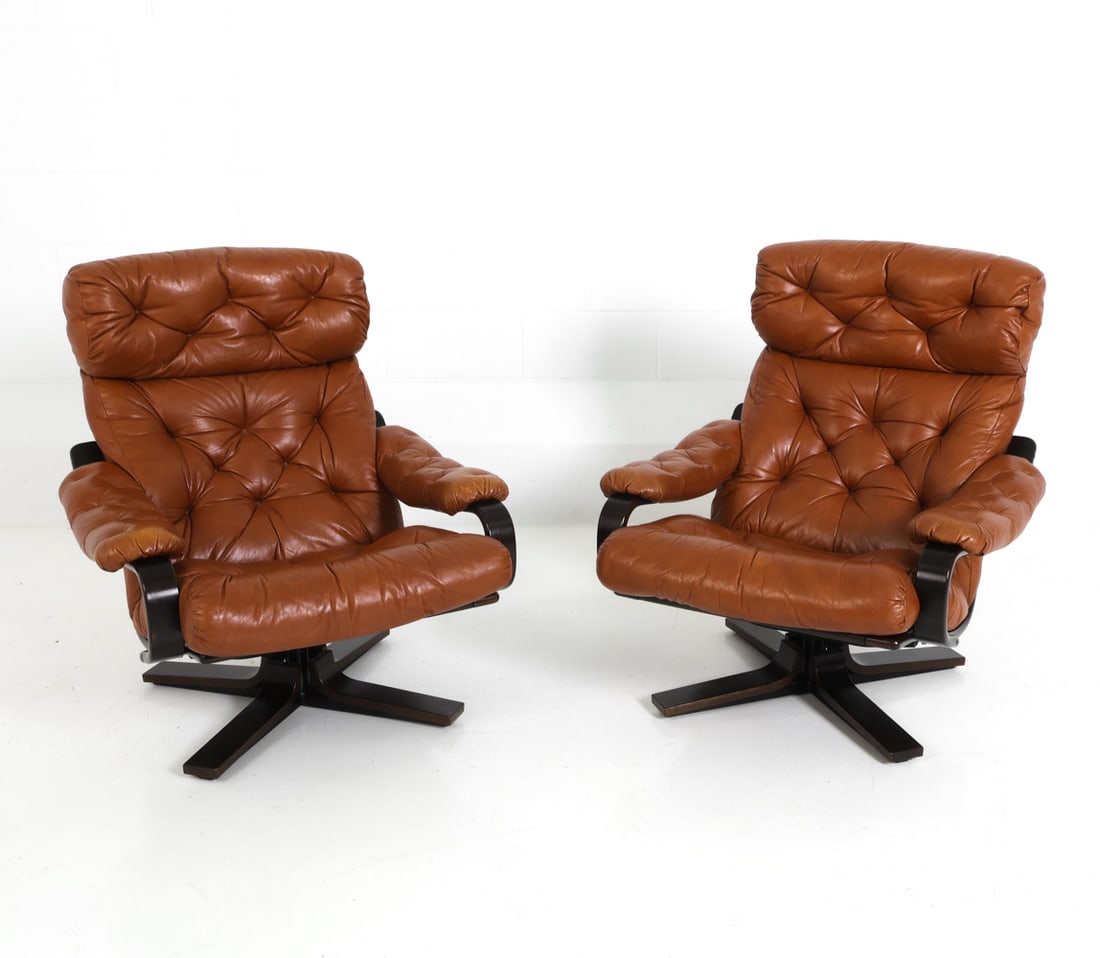 PAIR ULFERTS SWEDISH LEATHER LOUNGE CHAIRS 1970S (1 of 17)
