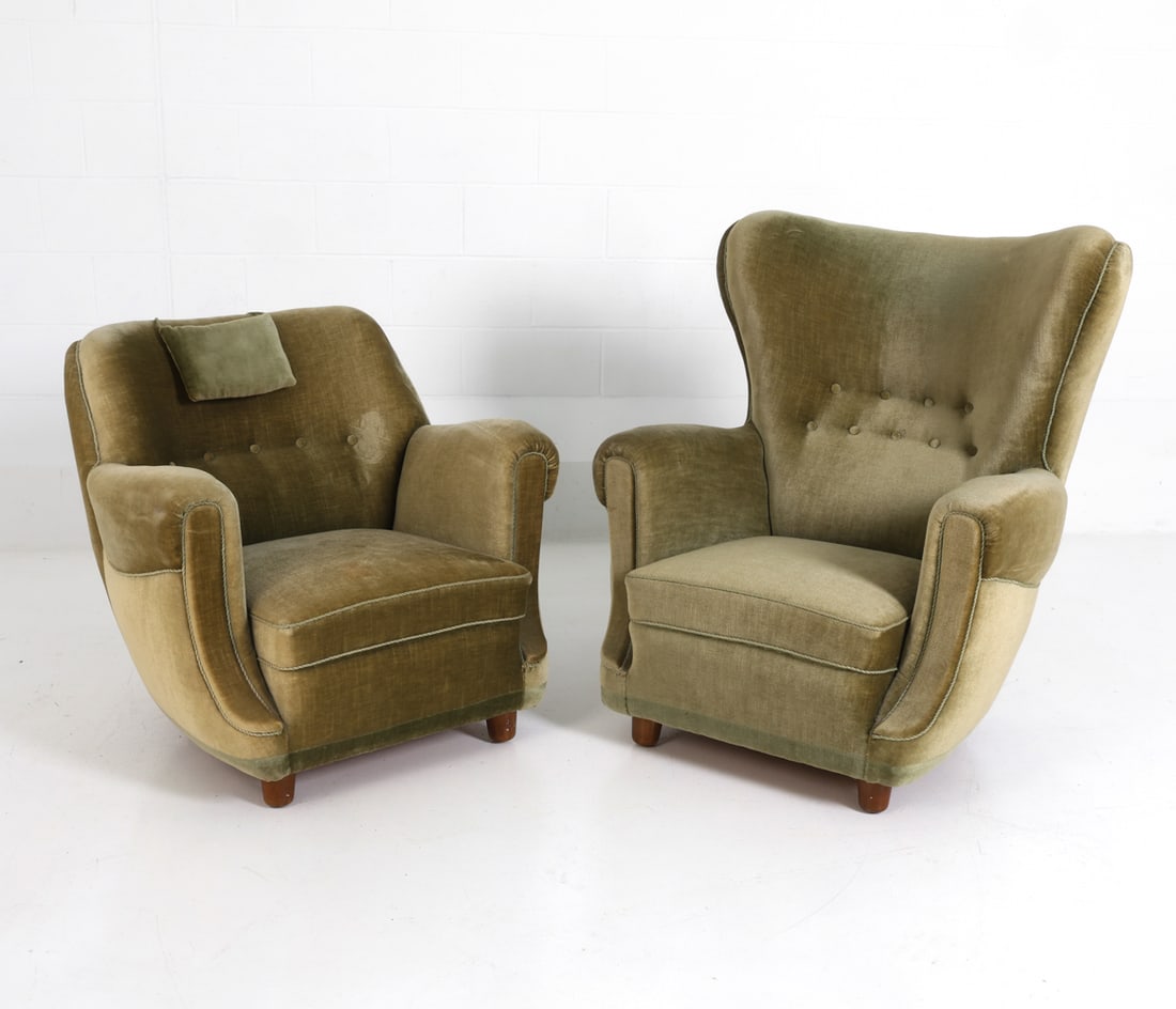 (2) LASSEN STYLE DANISH MOHAIR LOUNGE CHAIRS 1940S (1 of 17)