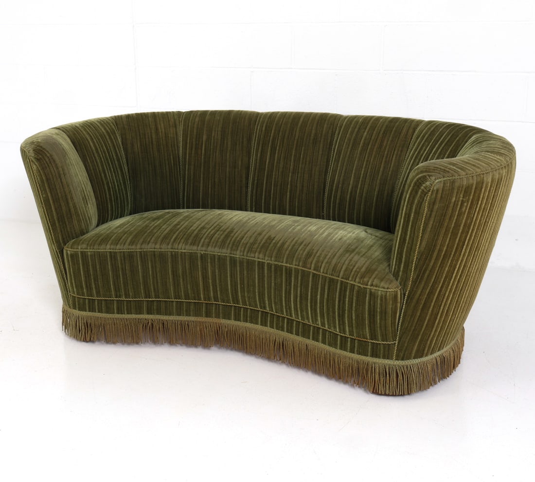 STYLE OF SLAGELSE DANISH MOHAIR BANANA SOFA 1950S (1 of 17)