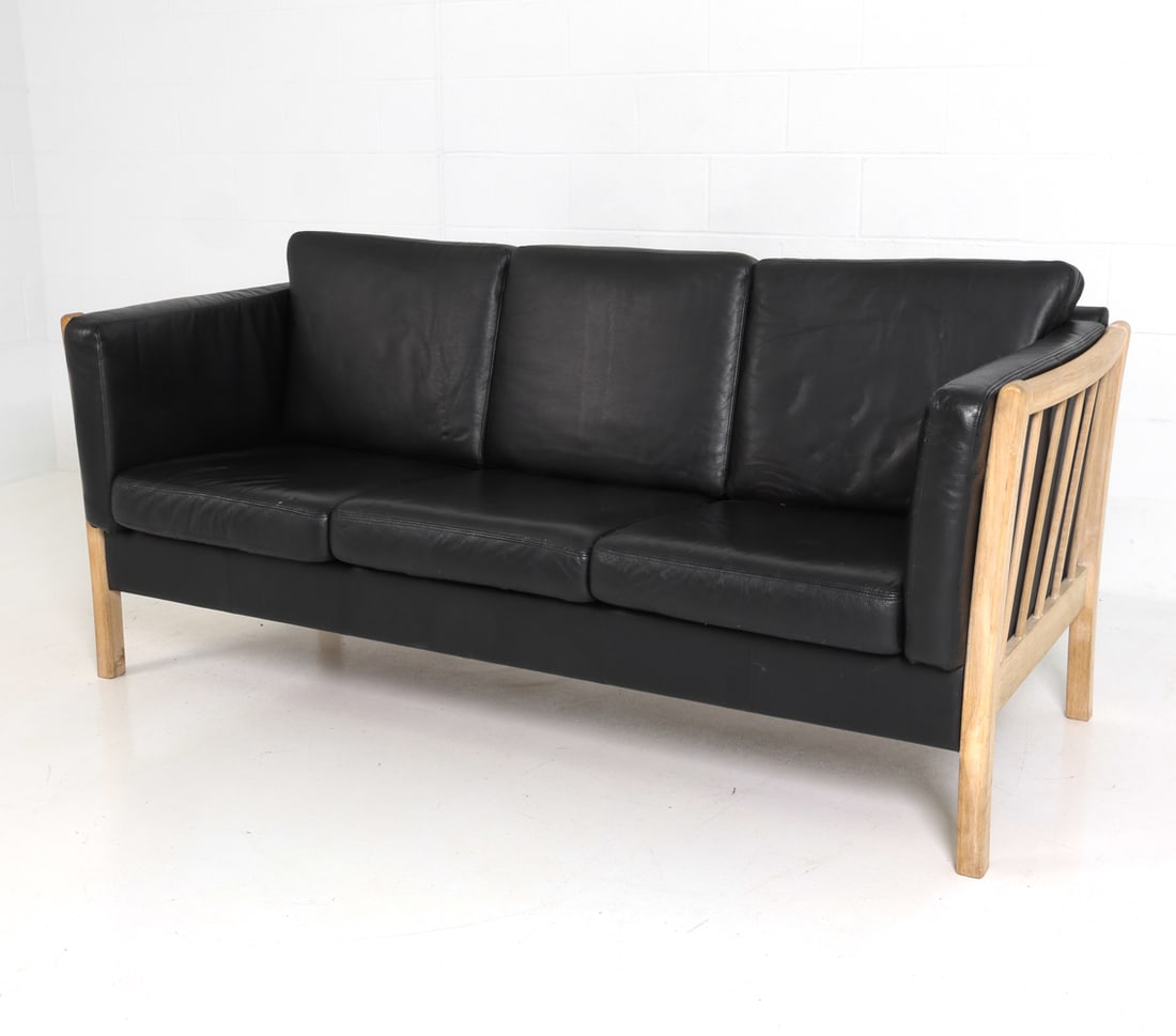 ATTR. STOUBY DANISH BEECH & LEATHER SOFA C. 1970S (1 of 19)