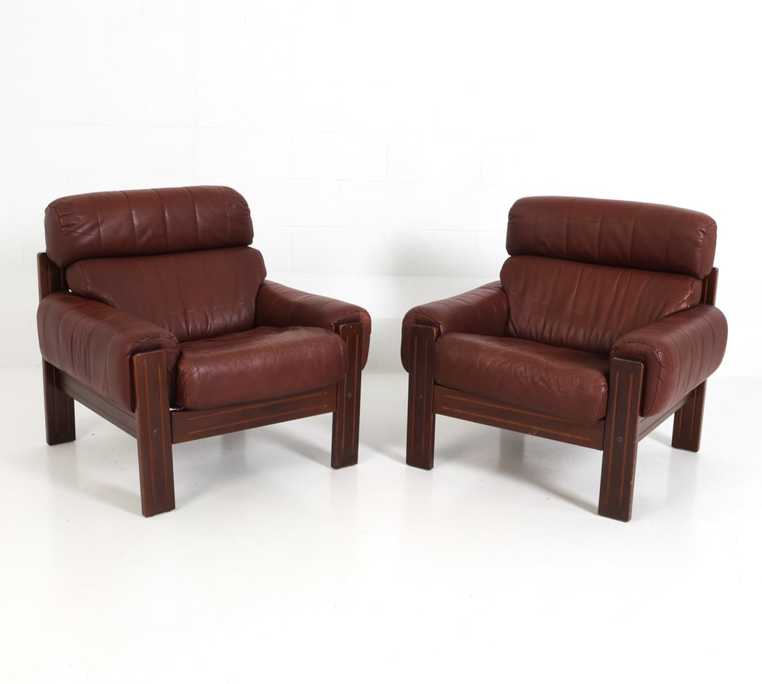 PAIR STYLE OF EKORNES LEATHER LOUNGE CHAIRS 1970S (1 of 15)