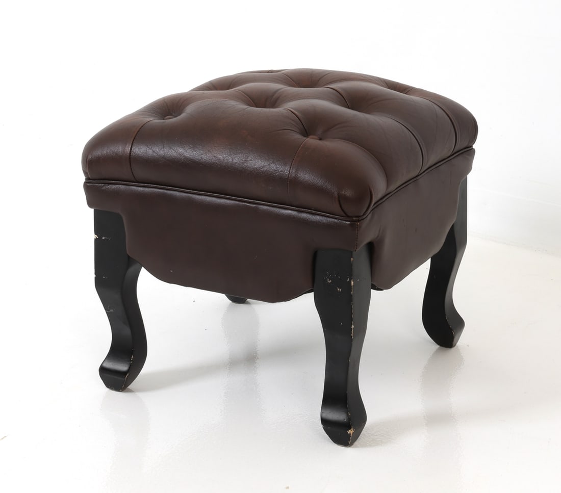 CHESTERFIELD STYLE DANISH LEATHER OTTOMAN 1950S (1 of 13)