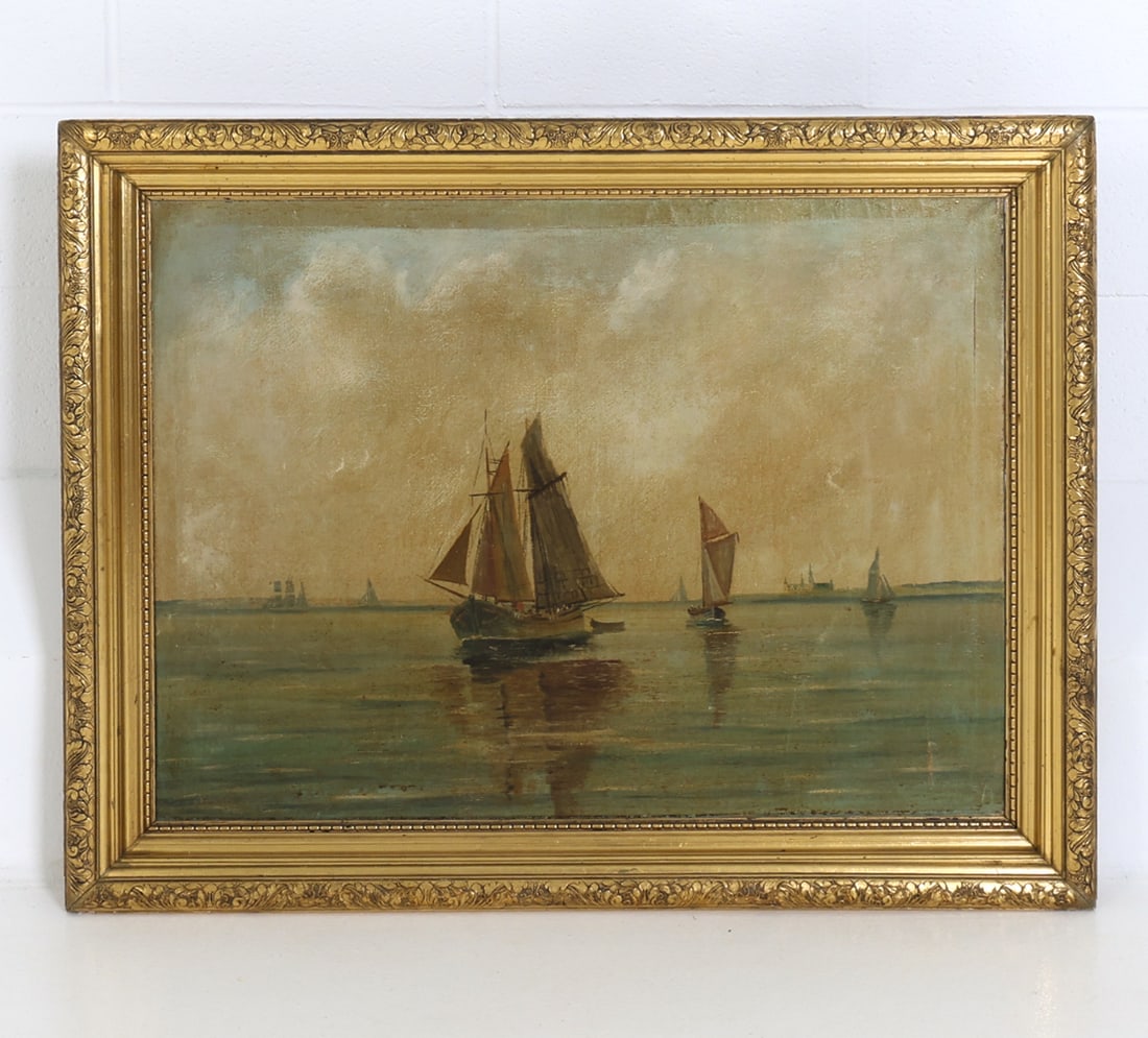 E. FISCHER DANISH MARITIME OIL ON CANVAS PAINTING (1 of 10)