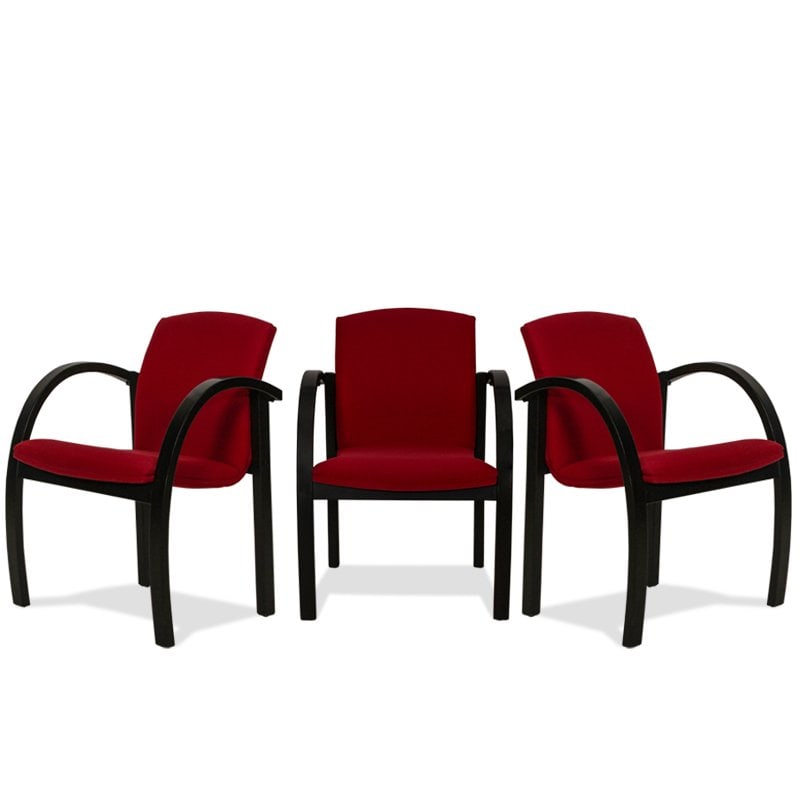 (3) THONET ITALIAN BENTWOOD ARMCHAIRS: This set of three Italian Thonet bentwood armchairs showcases the timeless elegance of classic steam bent craftsmanship, featuring gracefully curved frames finished in a rich ebonized tone. The