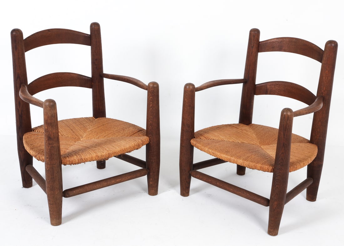 PAIR STYLE OF DUDOUYT OAK & RUSH CHILD'S CHAIRS (1 of 13)
