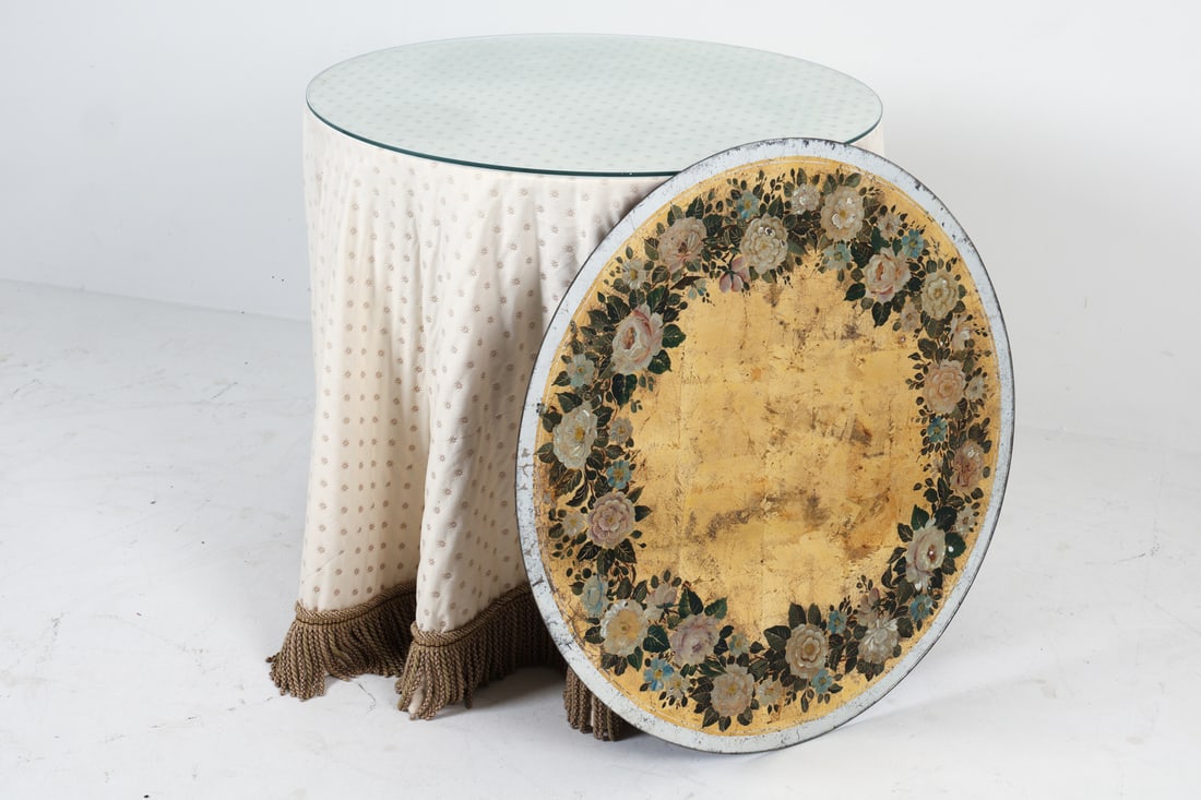 FRENCH REVERSE PAINTED GLASS TOP TABLE - 13