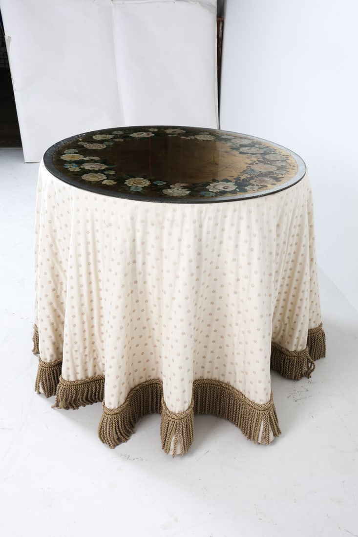 FRENCH REVERSE PAINTED GLASS TOP TABLE - 8