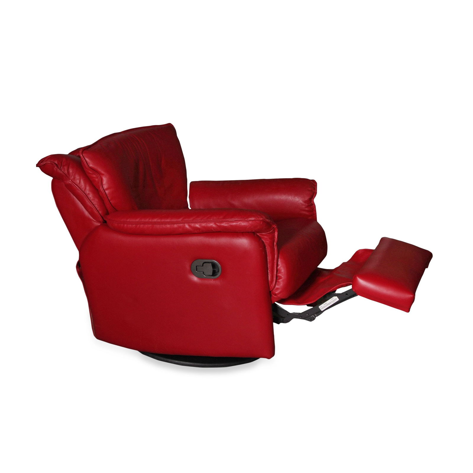 CONTEMPORARY ITALIAN LEATHER RECLINER: Casual yet elegant, this piece features top-grain smooth Italian leather. Dimensions: H 34" x W 33" x D 35" Condition: Wear consistent with age and use. Scuffs, rubs, creasing to leather.