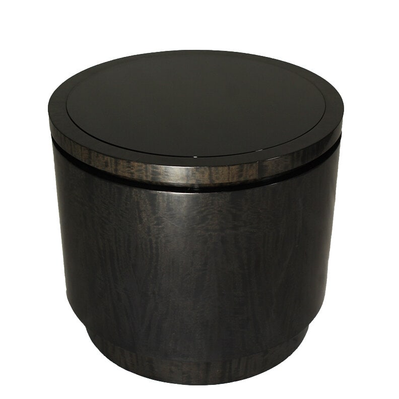 CONTEMPORARY GLASS TOP DRUM SIDE TABLE: Elevate your living space with this Contemporary Drum Occasional End Table, featuring a sophisticated tinted glass top. Perfect for modern interiors, this piece seamlessly blends style and