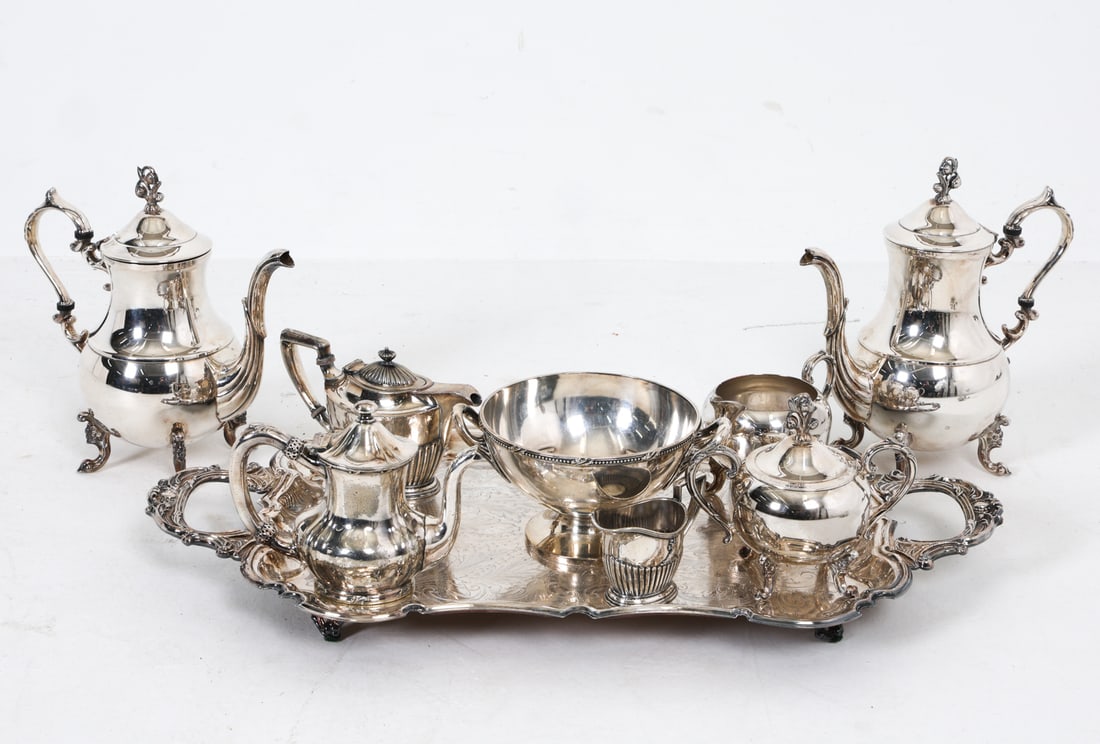 SILVERPLATE TEA SERVICE GROUPING (1 of 13)