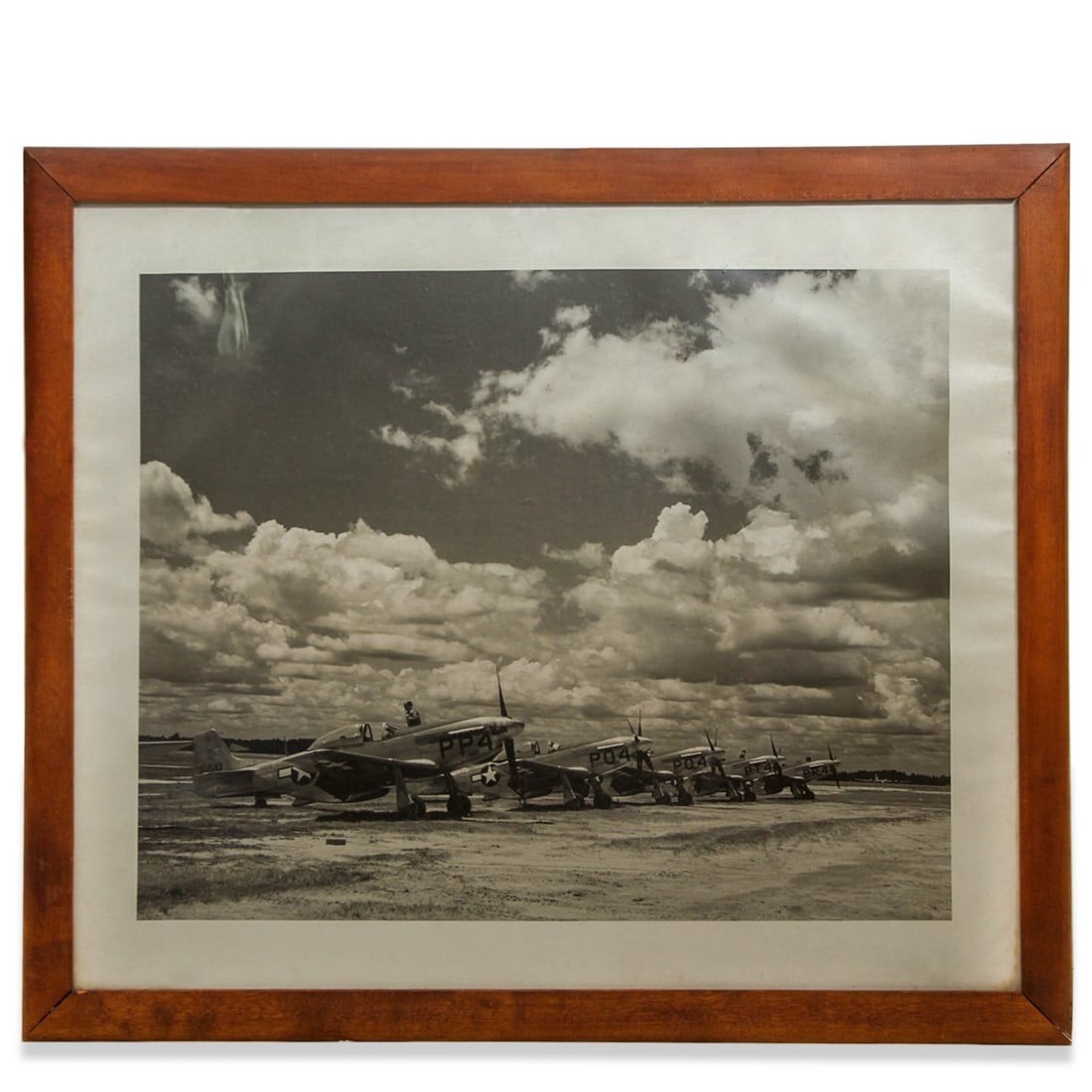 WWII US AIRCRAFT BLACK & WHITE PHOTOGRAPH: Photograph of the P-47 Thunderbolt, an iconic fighter aircraft renowned for its rugged durability and impressive firepower. Known as the "Jug" to its pilots. Dimensions: H 26" x W 22" Condition: Wear